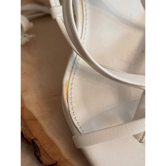 Bar III White Square Toe Strappy Sandals Lace-Up Design & Geometric Heels Chunky - Picture 5 of 7